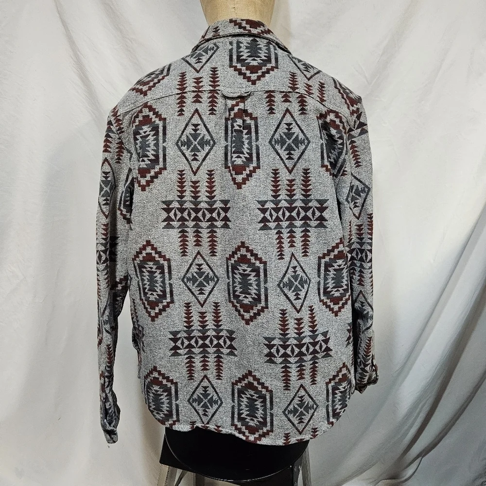 Lucky Brand Boulder Creek Shirt Jacket Mens Large Gray Red Southwestern Aztec